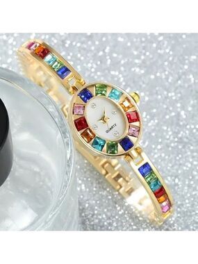 Multi-Color Gem Bezel Quartz Watch